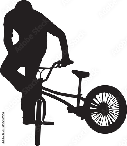 Print Silhouette of BMX rider performing a trick on bicycle, dynamic action shot