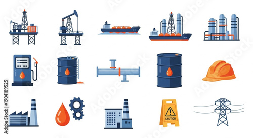Oil and Gas Industry Icons and Symbols Collection.