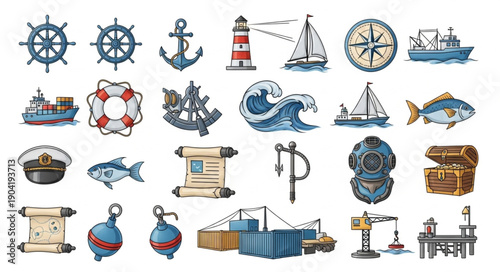 Nautical Theme Collection of Maritime Icons and Symbols.