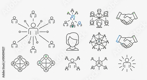 Network connections and business relationships icons.
