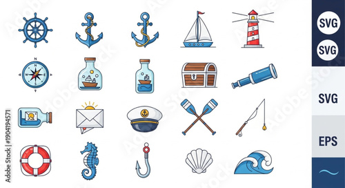 Nautical Themed Vector Icons Collection.