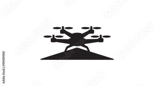 Drone Silhouette in Minimalist Style with Simple Black Color on White Background for Technology Illustration