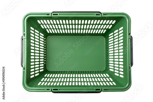 Empty green shopping basket overhead shot isolated on png background, green, shopping basket, basket, store, market, empty, container, plastic, retail, black background, isolated, overhead, top view