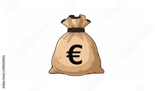 Burlap money bag with Euro symbol cartoon vector isolated financial savings wealth economy concept