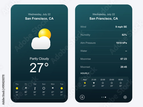Modern Weather Forecast Mobile Application User Interface Design