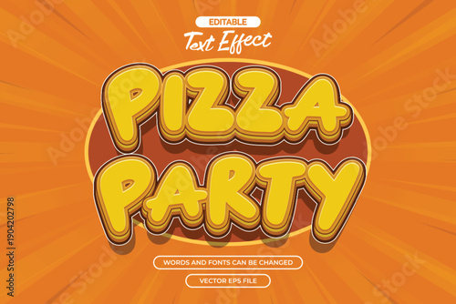 Pizza party editable text effect with cartoon text style