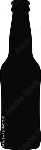 Black silhouette bottle illustration, beverage container outline, simple glass shape, vector design element, drink packaging concept icon