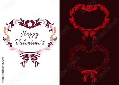 Valentine's Day Heart Frame / バレンタイン・ハートのフレーム・ピンクと赤の背景・キラキラ・光・ベクター素材・広告デザイン