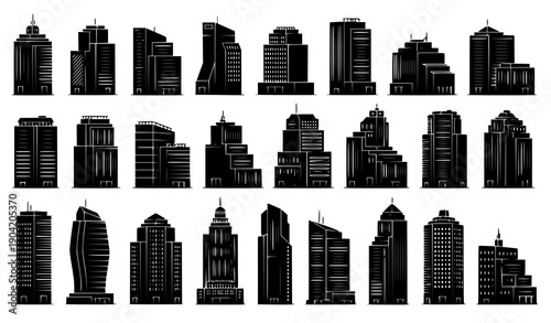 SEO Title
Vector Office Building Silhouettes Set for Modern Cityscape and Urban Illustration