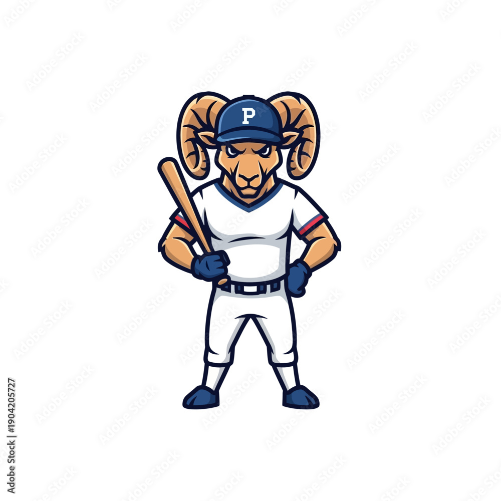 Fototapeta premium Ram Mascot Baseball Player Ready to Swing Bat.