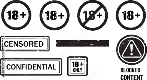 Vector illustration set of glossy red no parking signs and business web icons including a clock and 24-hour service badges in a round circle sticker design