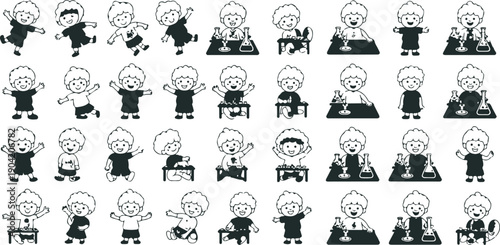 Cute School Kids Character Collection Vector with Boys and Girls Studying, Playing, Learning, and Classroom Activities
