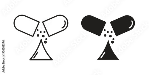 Open Capsule Pill icon vector Illustration logo template pack