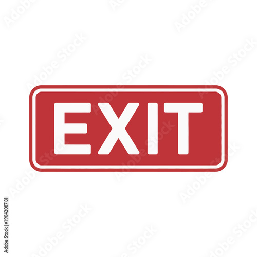 A red exit sign with white letters on a plain background