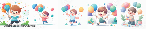 Vector Illustration of a Kids Playing with Balloons