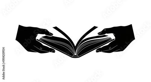 Hands holding an open book with pages fluttering, showcasing reading and learning, from a straightforward view