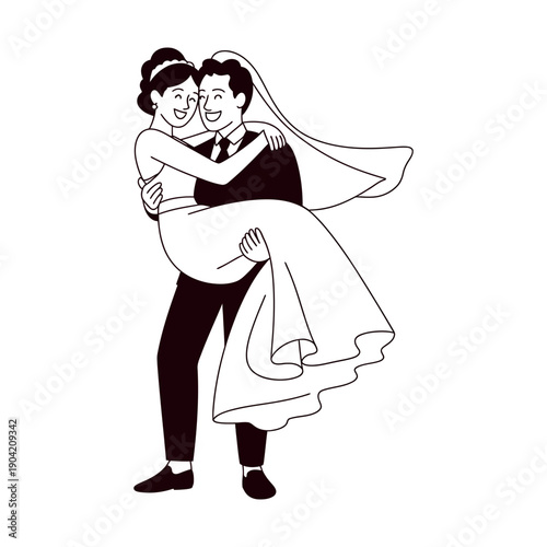 A happy groom carrying his bride on their special wedding day