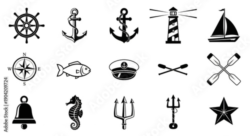 Nautical Icons Collection Vector Illustration.