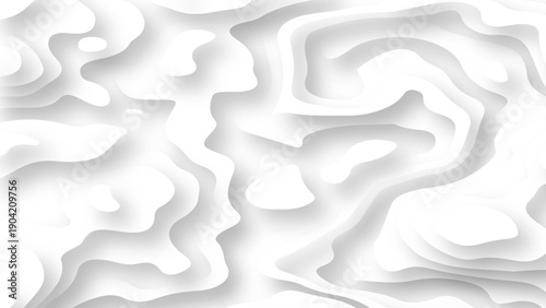 Abstract wavy line paper cut white background. Topographic canyon geometric map relief texture with curved layers and shadow. 