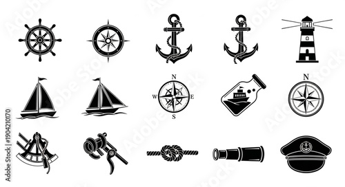 Nautical Icons Collection Vintage Style Maritime Symbols.