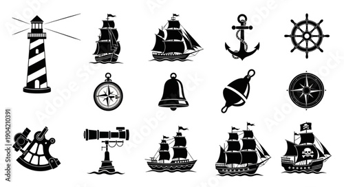 Nautical Icons Collection Vintage Maritime Symbols.