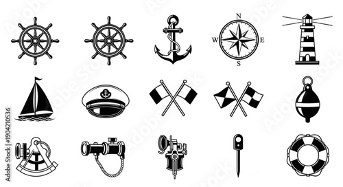 Nautical Icons Collection Vector Set.