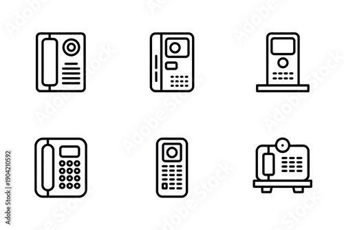 A collection of various old telephone devices on a white background