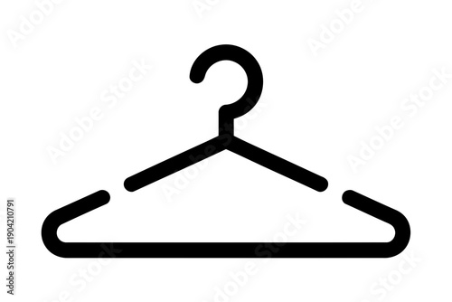 A simple black clothing hanger icon on a white background