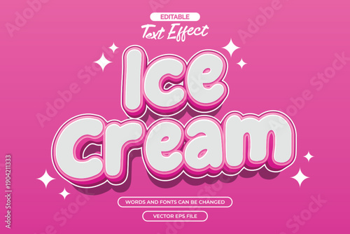 Ice cream editable text effect with 3d cartoon text style and with cute decoration
