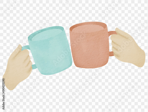 Watercolor clinking mugs love vector illustration
