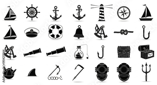 Nautical Icons Collection Vector Art Set.