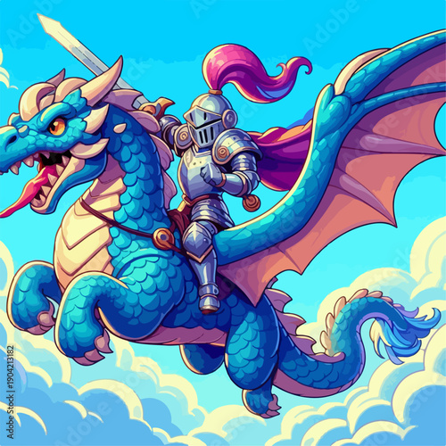 Vector illustration of a knight riding a dragon
