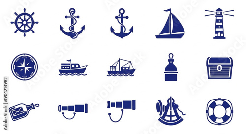 Nautical Icons Collection Set Marine Symbols Vector.