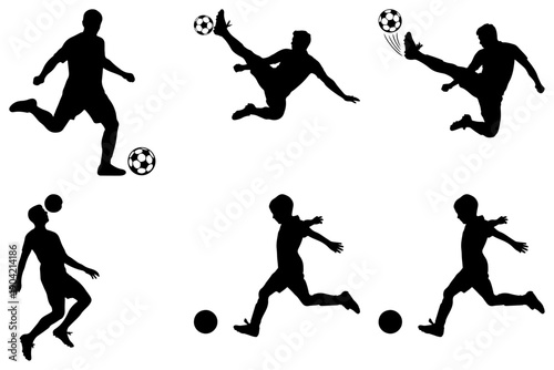 Energetic soccer player silhouettes in motion