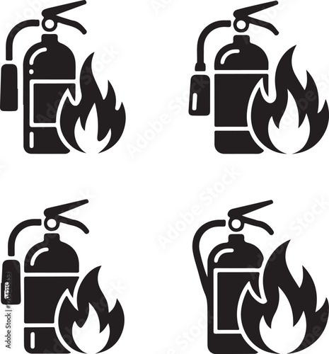 Fire extinguishers with flames for fire safety and prevention concept