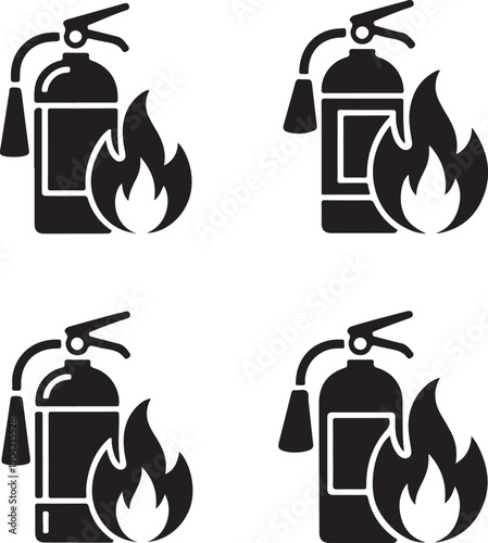 Four fire extinguishers on fire safety symbols