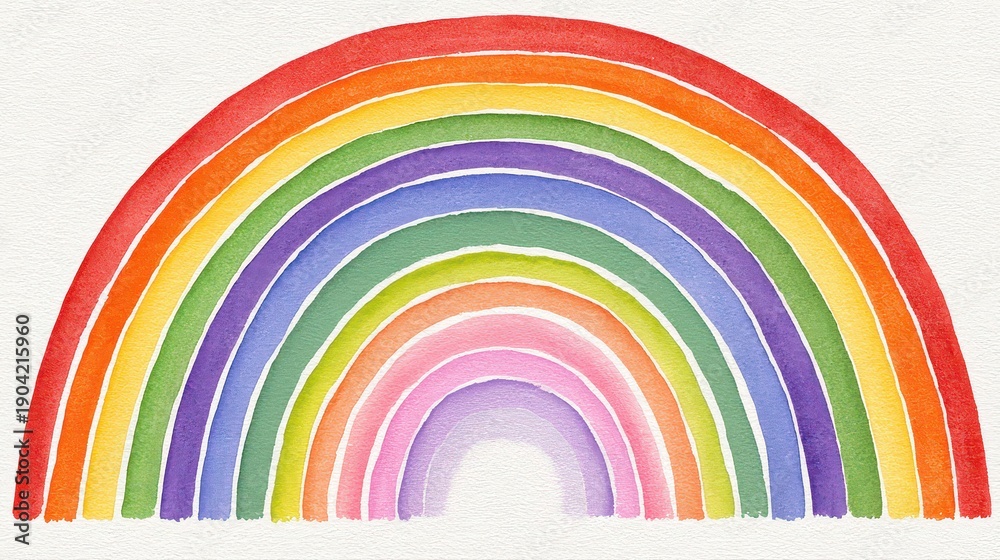 Obraz premium Watercolor Rainbow Arch with Vibrant Spectrum on White Textured Background a Symbol of Hope and Diversity for Childrens Education and Celebrations