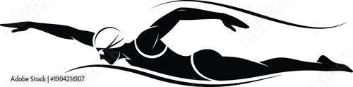swimmer, swimming, freestyle, woman, sport, athlete, silhouette, vector, fitness, pool, water, training, exercise, icon, illustration, black, white, logo, isolated