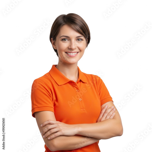 Wallpaper Mural Confident woman in an orange polo shirt with her arms crossed and smiling Torontodigital.ca