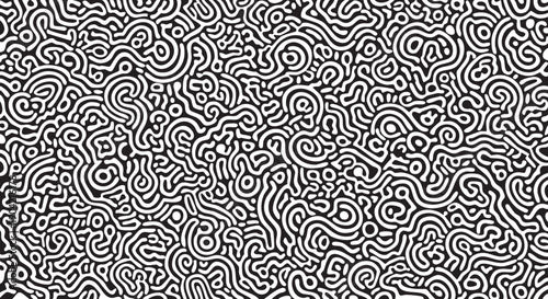 Intricate black and white abstract pattern of flowing, swirling, interconnected lines.