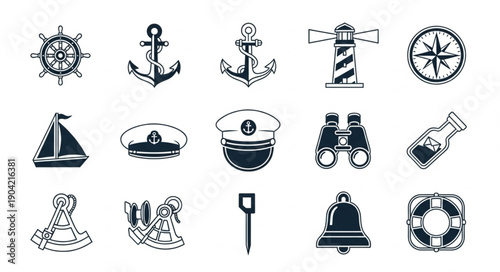 Nautical Icons Collection Maritime Symbols Set.