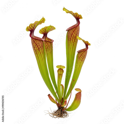 A close-up view of a pitcher plant with vibrant yellow and red hues.