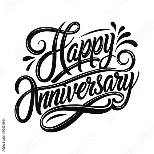 happy anniversary hand letter writing design calligraphy vector illustration