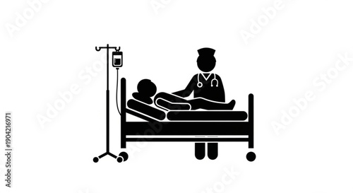 Doctor attending to patient lying on hospital bed with IV drip
