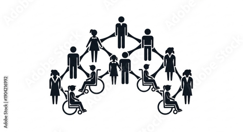 Diverse group of people with disabilities connected in a supportive community network illustration