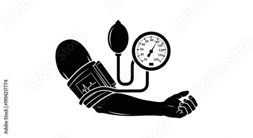 A hand holding a pressure gauge and a dropper, measuring liquid pressure, in a simple illustration style, on a neutral background from a straightforward viewpoint