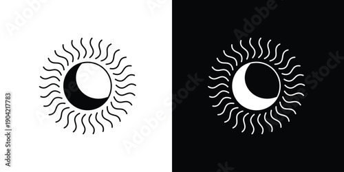 Celestial Bodies Sun and Moon Icons Representing Day and Night Cycle, Celestial Symmetry, Astronomical Phenomena