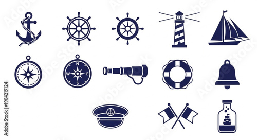 Nautical Icons Collection Marine Symbols Set.