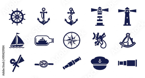 Nautical Icons Collection Marine Symbols Set.