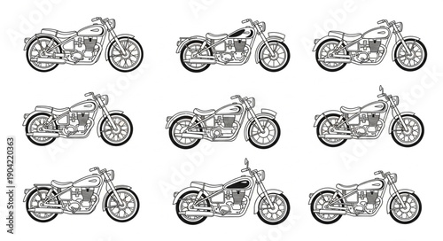 Collection of vintage hand drawn motorcycle illustrations.